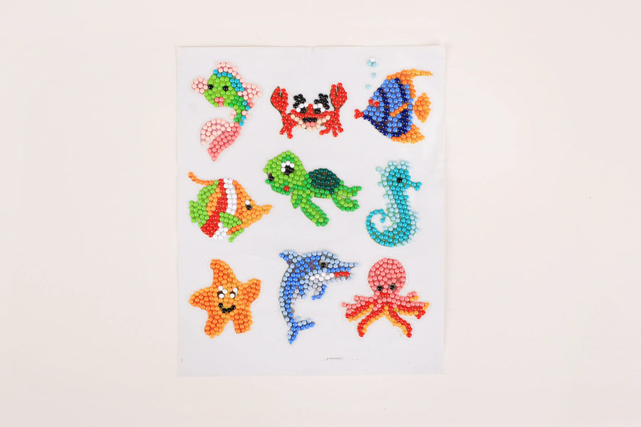 Sea life friends diamond painting sticker kit with mermaid crab fish turtle seahorse dolphin octopus and starfish designs