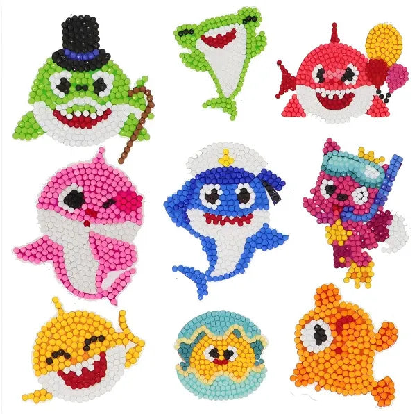 Sharky Sharks diamond painting sticker kit with colourful shark character designs
