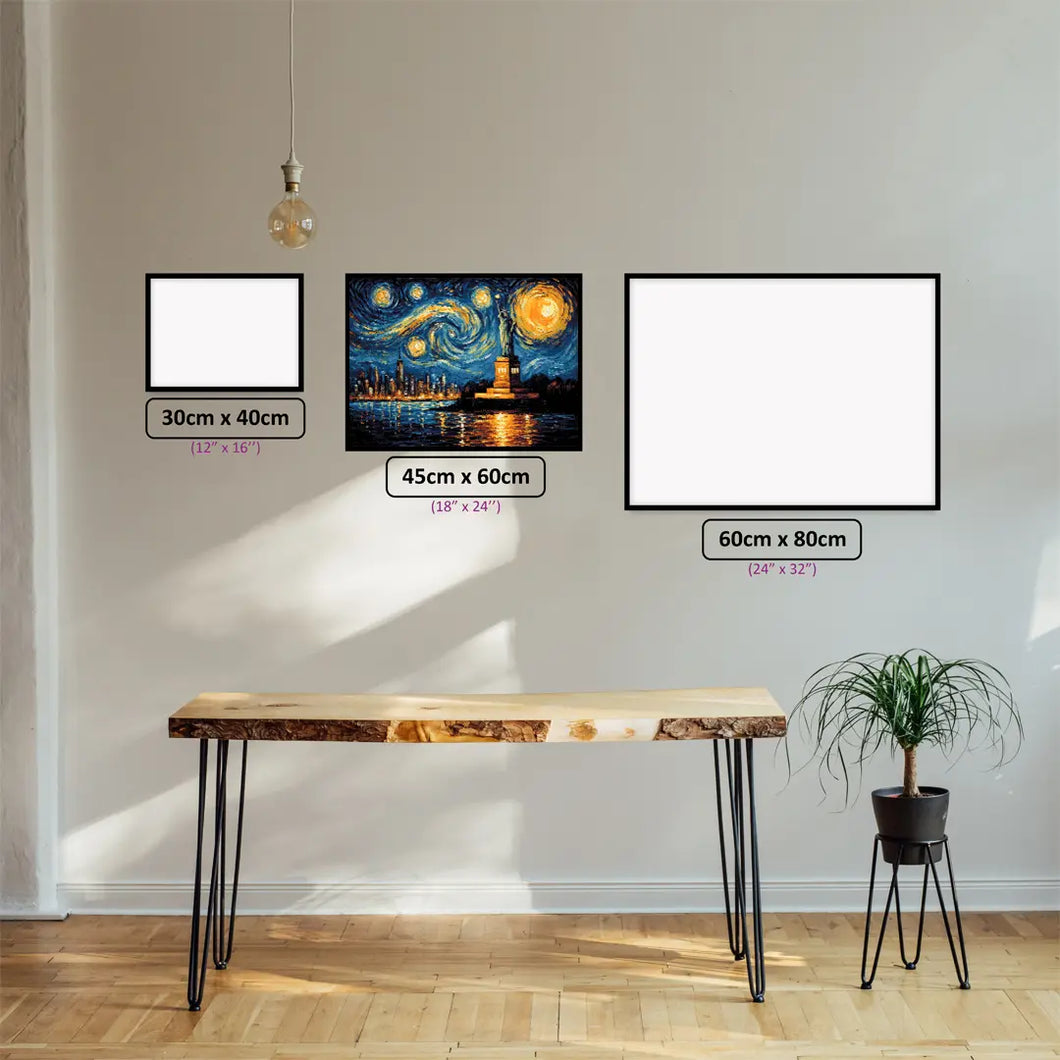 Statue of Liberty diamond painting displayed in a room setting