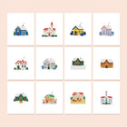 Tiny Village Houses twelve-pack mini diamond painting set with all designs