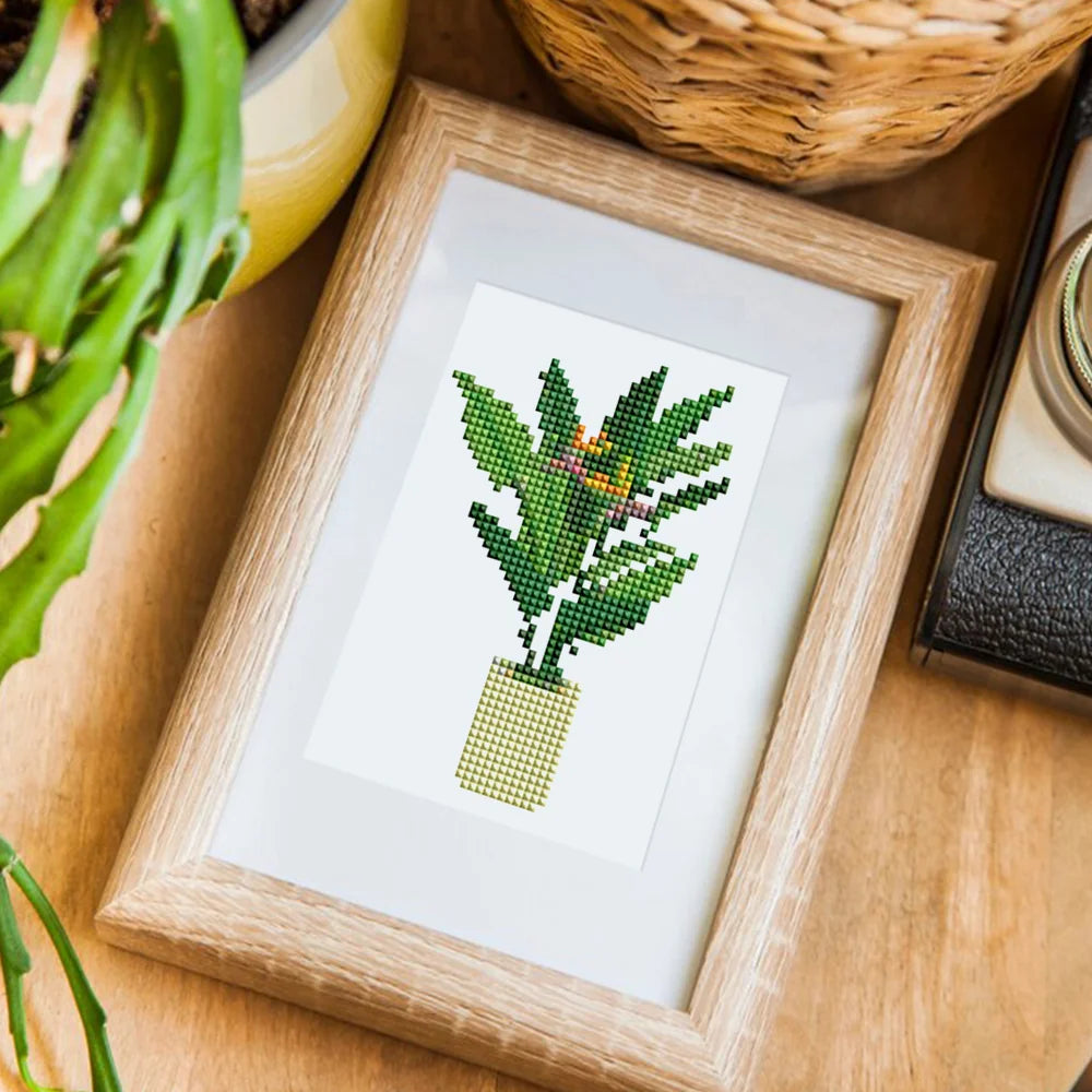 Framed Tropical Houseplants mini diamond painting artwork presented as finished decor