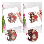 Before and after view of a Valentine Pets mini diamond painting design
