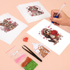 Working on several Valentine Pets mini diamond painting designs with drills and applicator