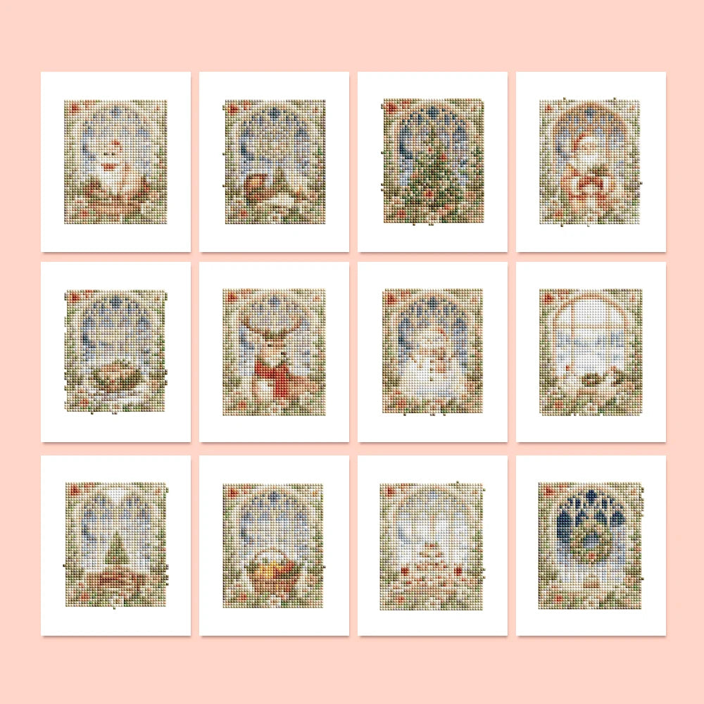 Vintage Christmas Windows Mini Diamond Painting Set – 12 Pack
