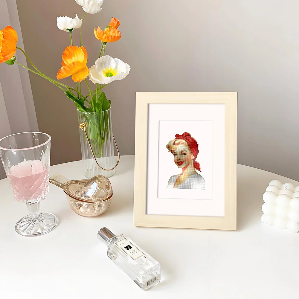 Framed Vintage Glamour Portraits mini diamond painting artwork displayed in a styled setting