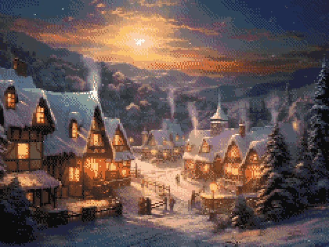 Winter's Embrace artwork shown as a completed diamond painting preview