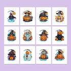 Witchy Pumpkin Parade twelve-pack mini diamond painting set with all designs
