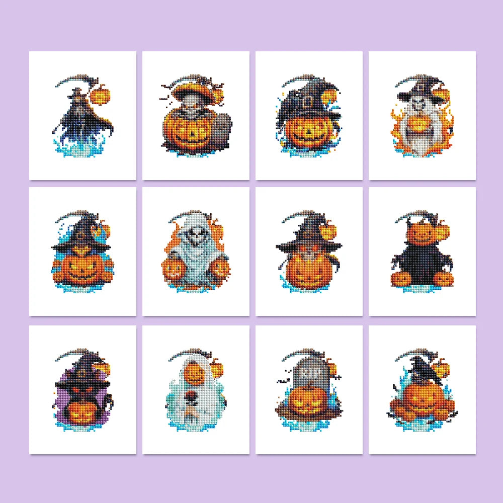 Witchy Pumpkin Parade Mini Diamond Painting Set – 12 Pack
