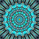 Turquoise and cyan kaleidoscope mandala with geometric radial detail