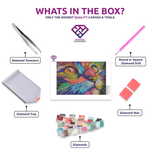 Colourful Kitten diamond painting kit contents shown together