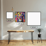 Colourful Lion diamond painting displayed in a room setting