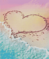 Colourful Love Beach artwork shown as a completed diamond painting preview