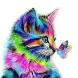 Colourful kitten in turquoise, blue and purple illustrated detail