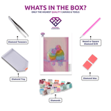 Rainbow Love Birds diamond painting kit contents shown together
