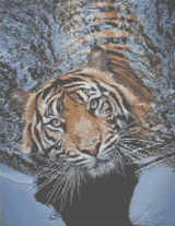 Swimming Tiger artwork shown as a completed diamond painting preview